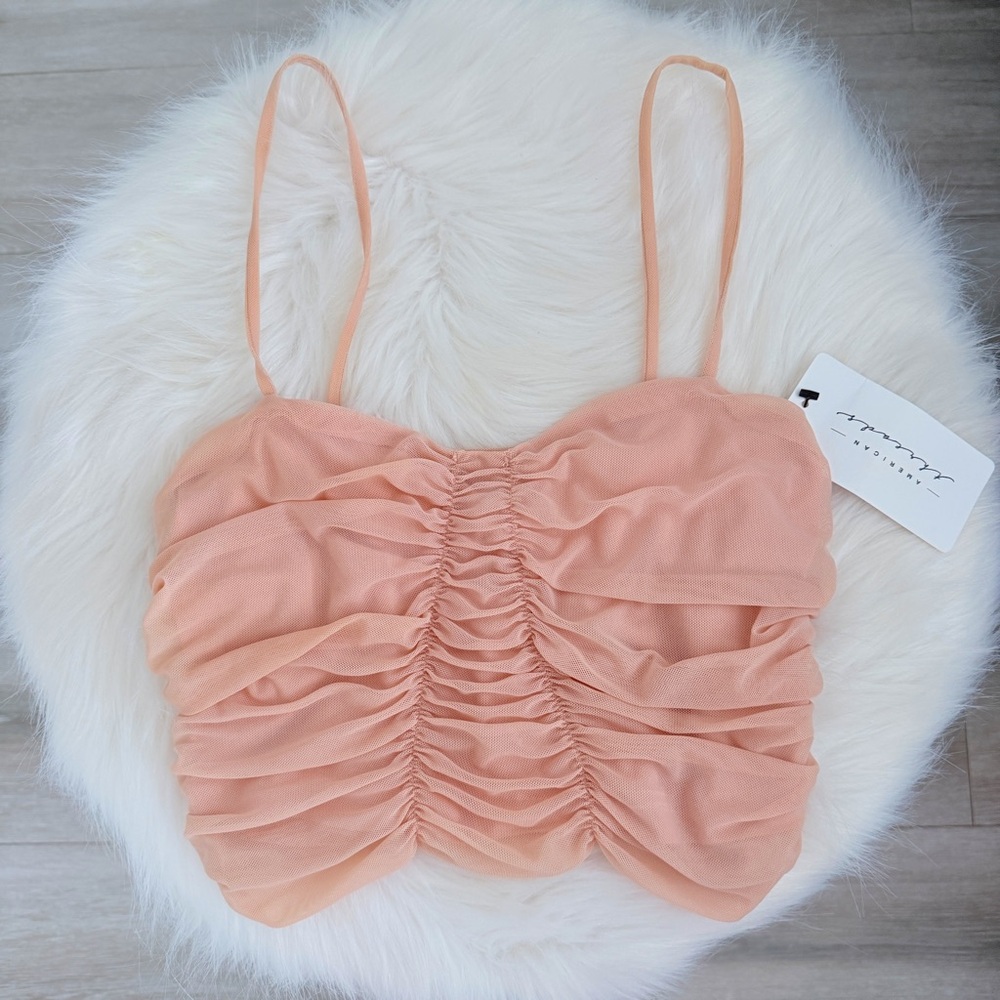 Cotton Candy Ruched Mesh Cropped Top
